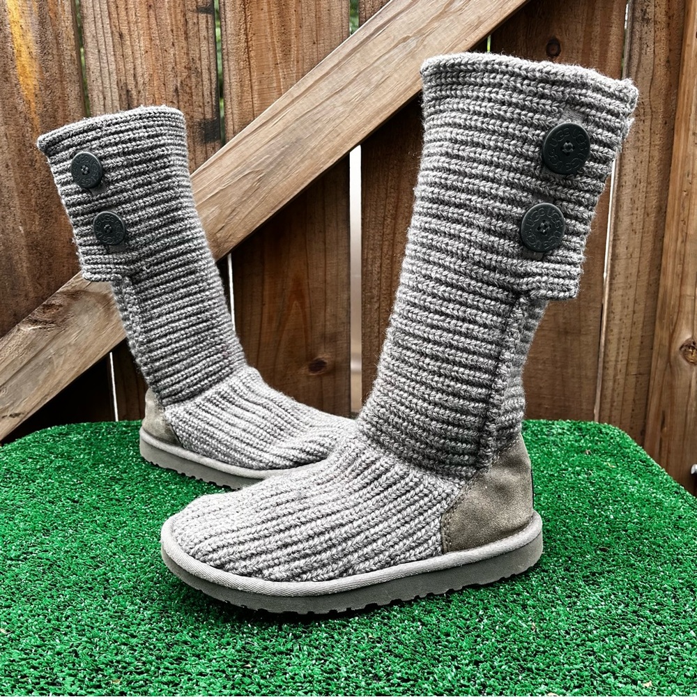 UGG Australia Gray Cardy Cable Knit Sweater Boots Size 5 Womens #5649
